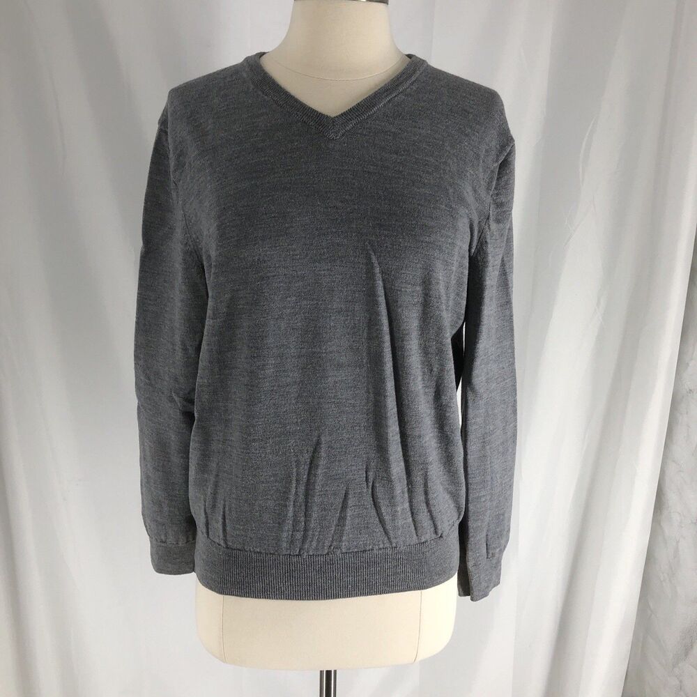 J.CREW Slim Fit Merino Wool V-Neck Pullover Sweater Gray Size L